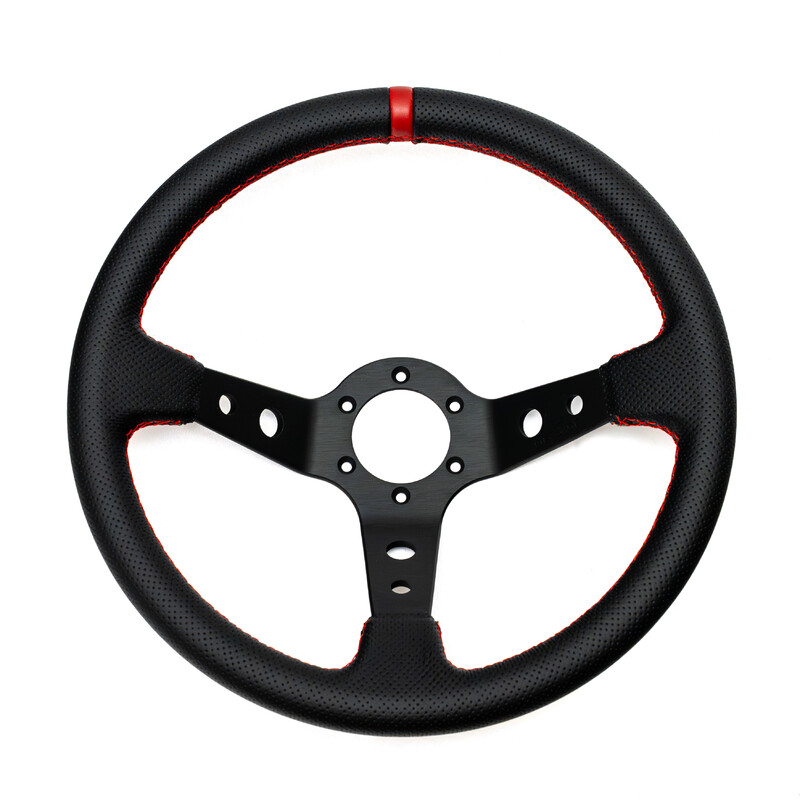 DriftShop Steering Wheel (90 mm Dish), Perforated Leather, Black Spokes